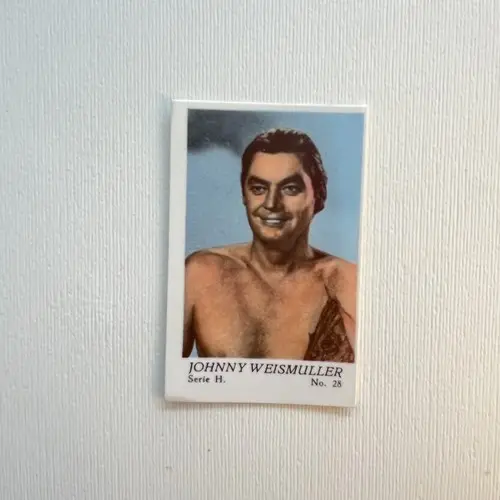 Johnny Weissmuller 1957 Dutch Gum Serie H #28 Vintage Trading Card