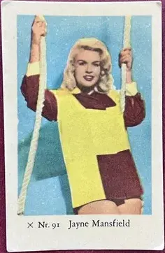 Jayne Mansfield 1958 Dutch Gum X Nr Set #91 EX Vintage Trading Card